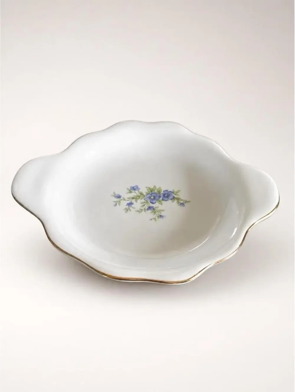 Vintage Blue Floral Porcelain Decorative Bowl With Gold Rim